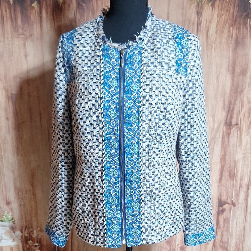 Blue and White Patterned Women's Jacket